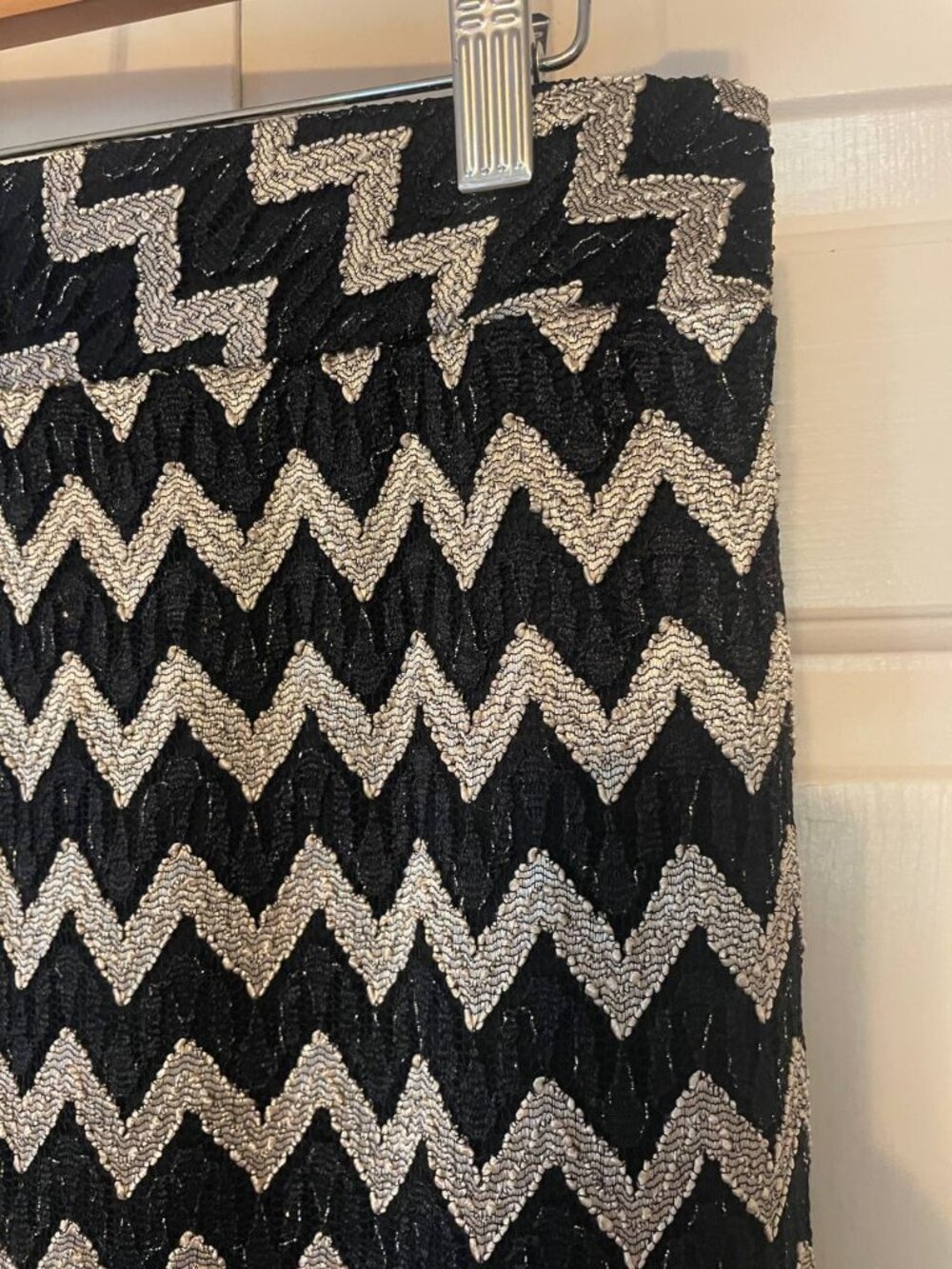 Sunny Leigh Chevron Metallic Knit Skirt M - Maximalist Glam Style mini pencil - Picture 2 of 6